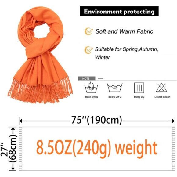 Women's Scarf Pashmina Shawls Wraps Orange2 - Picture 6 of 7